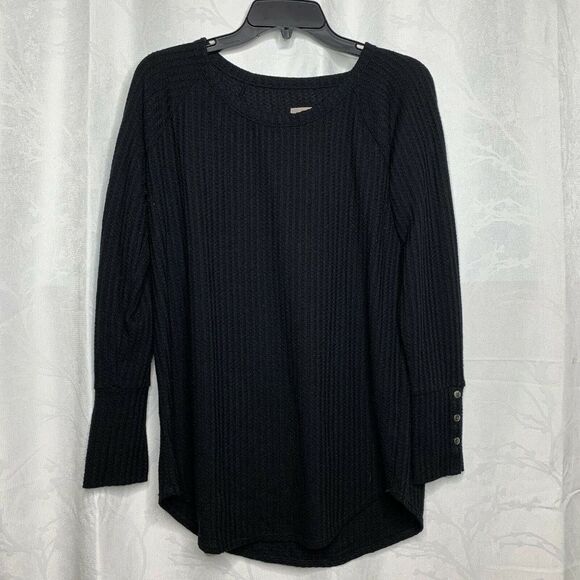 Chaser Black Ribbed‎ Waffle Knit Henley top size L - Picture 1 of 5